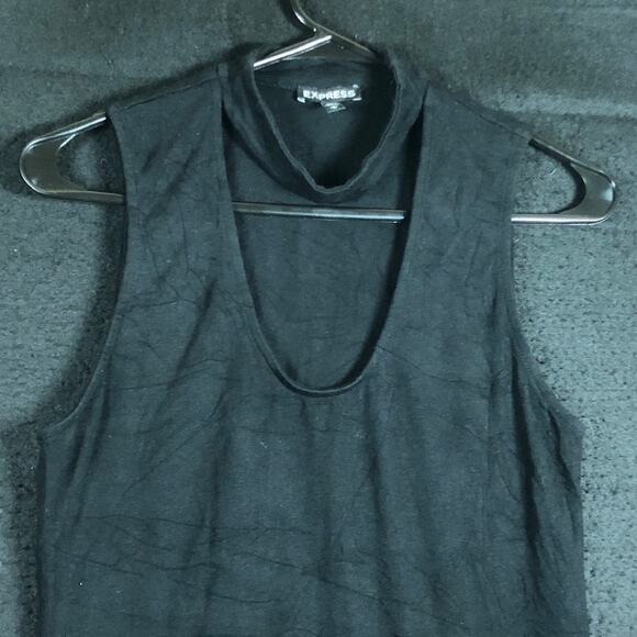Express Womens Shirt Black Open Key Hole Chest Sleeveless Modal Blend Stretch M - Picture 2 of 12